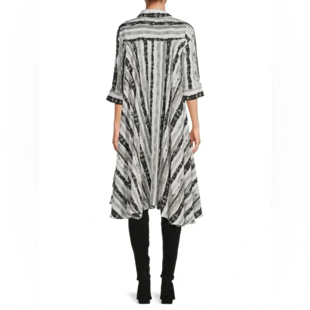 PATRIZIA LUCA Women’s Three Quarter High Low Striped Print Shirt Dress Top L - Picture 3 of 13